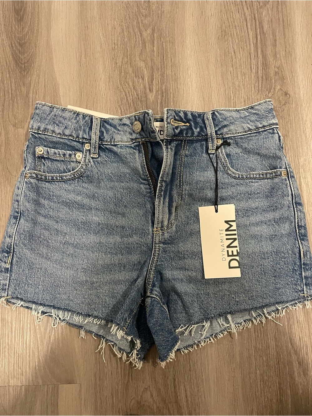 Dynamite Light Blue High-Rise Raw Hem Denim Shorts